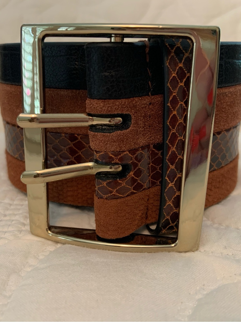 White House Black Market Women’s Multi-Texture Brown Genuine Leather& Suede Belt - Picture 2 of 5